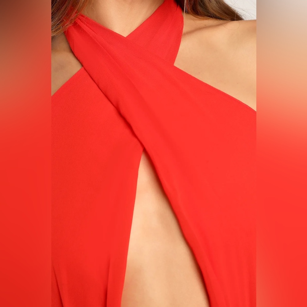 Lulu's Red Halter Midi Dress - Picture 5 of 6